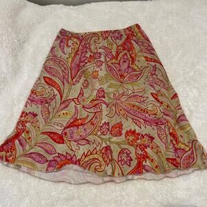 Talbots Sz 8 Orange/Pink Floral A-Line Long‎ Side Zipper Skirt Vtg 100% Lyocell